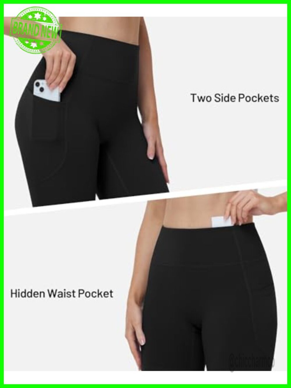 High Waist Tummy Control Bike Shorts No Front Seam 4/6/8 Inseam Pockets - Picture 4 of 7